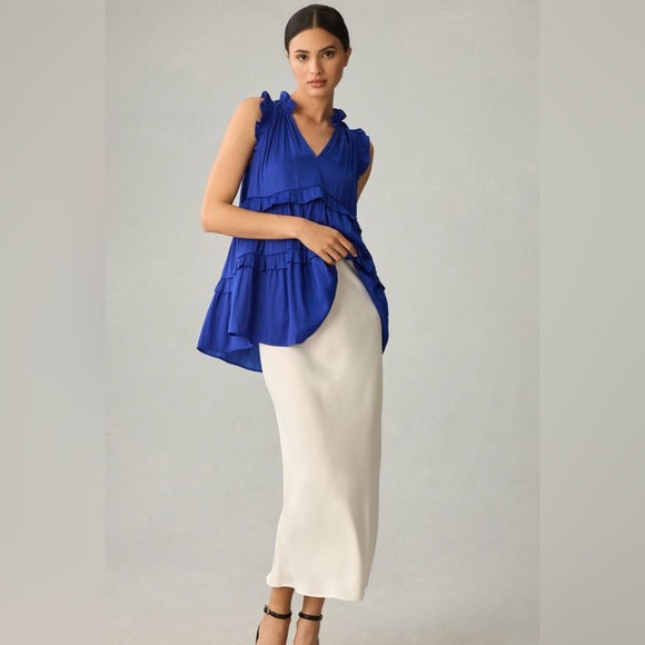 Anthropologie Blue Ruffled Blouse - Picture 2 of 12